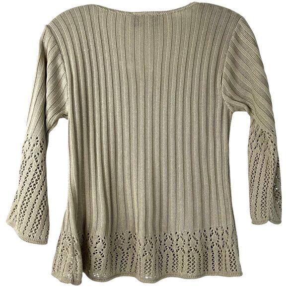Absolutely Vintage Baby-Tee Top Open-Knit 3/4 Sleeves Boho Y2K Clean Girl Size L - Picture 2 of 12